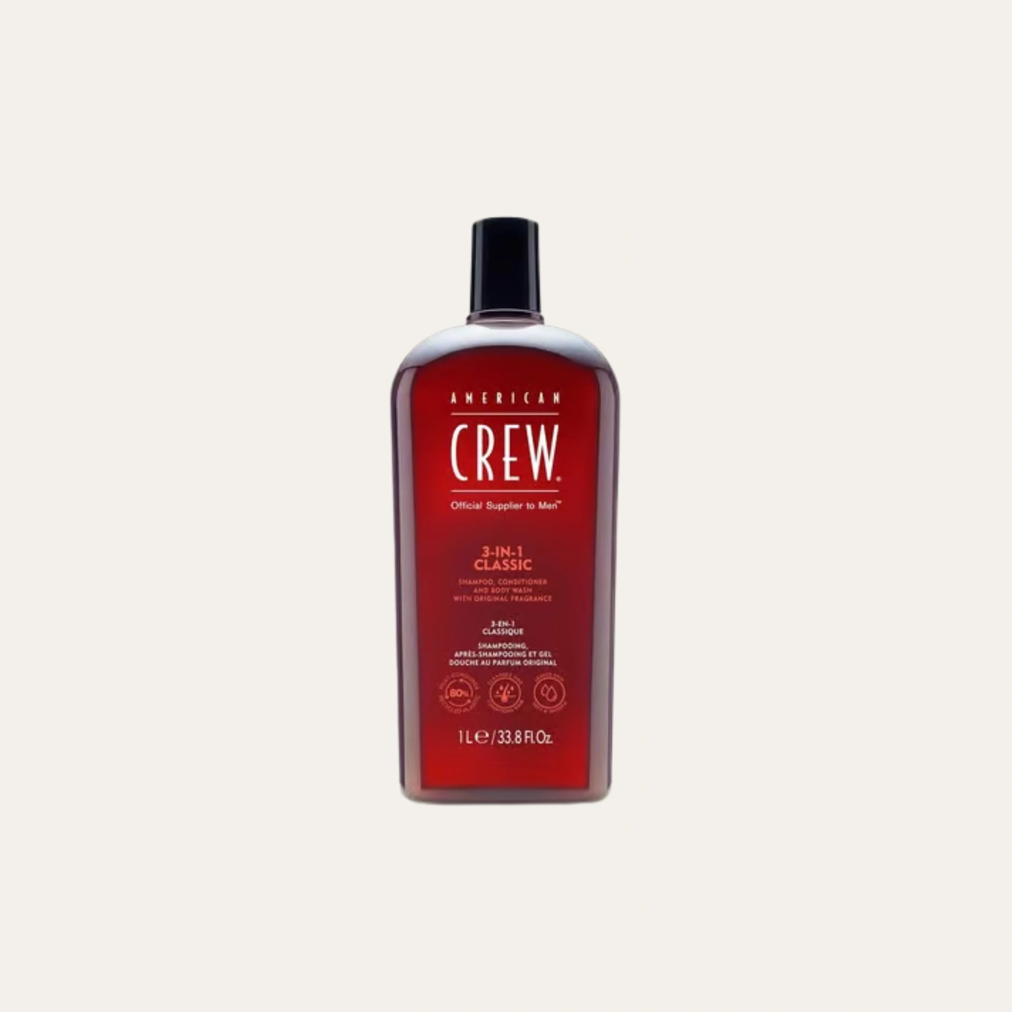 American Crew Classic 3-in-1 Shampoo, Conditioner & Body Wash puhdistaa ja hoitaa hiukset ja vartalon jättäen raikkaan ja kosteutetun tunteen.