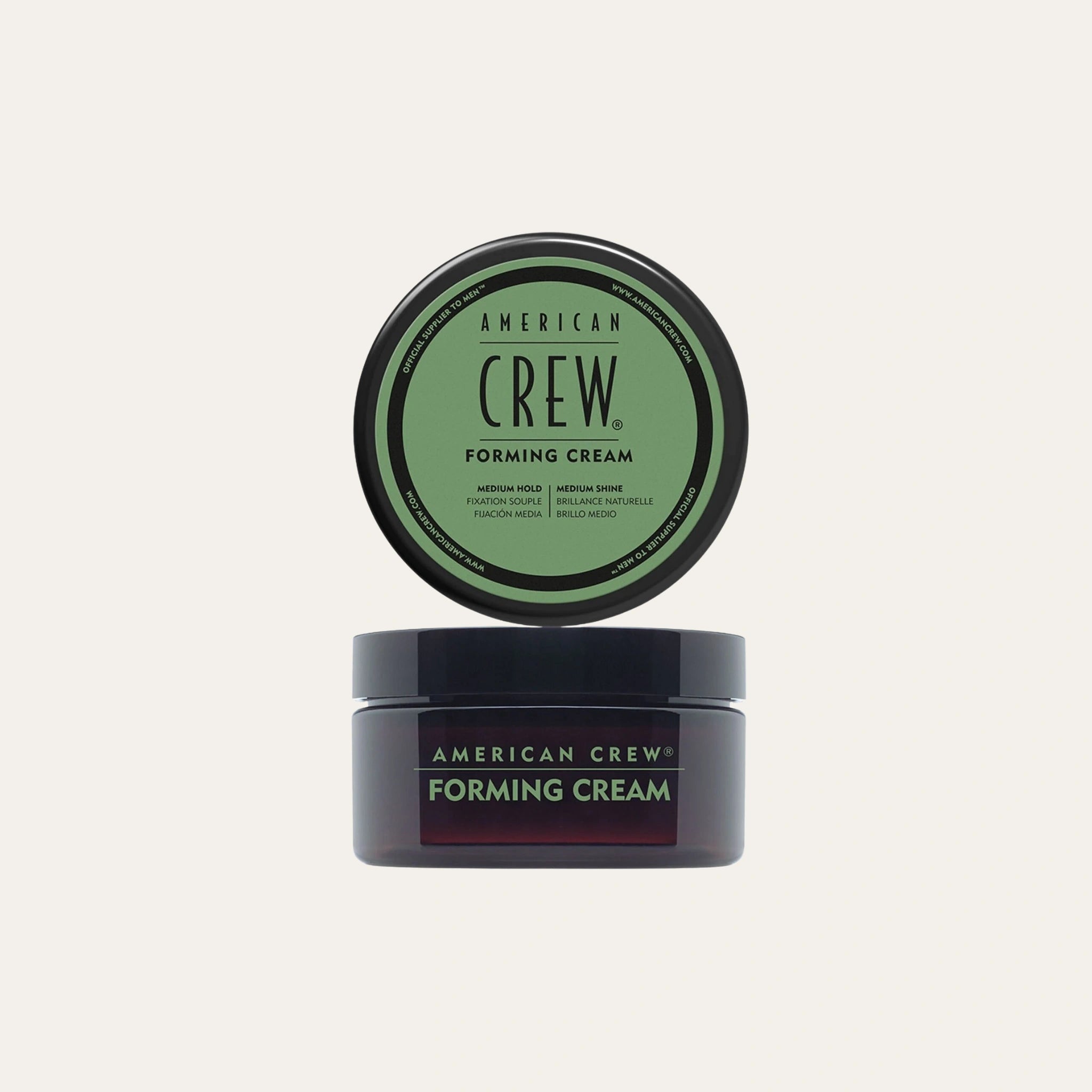 American Crew Hair Forming Cream Medium Hold Medium Shine antaa keskivahvan pidon ja luonnollisen kiillon ilman tahmeutta.