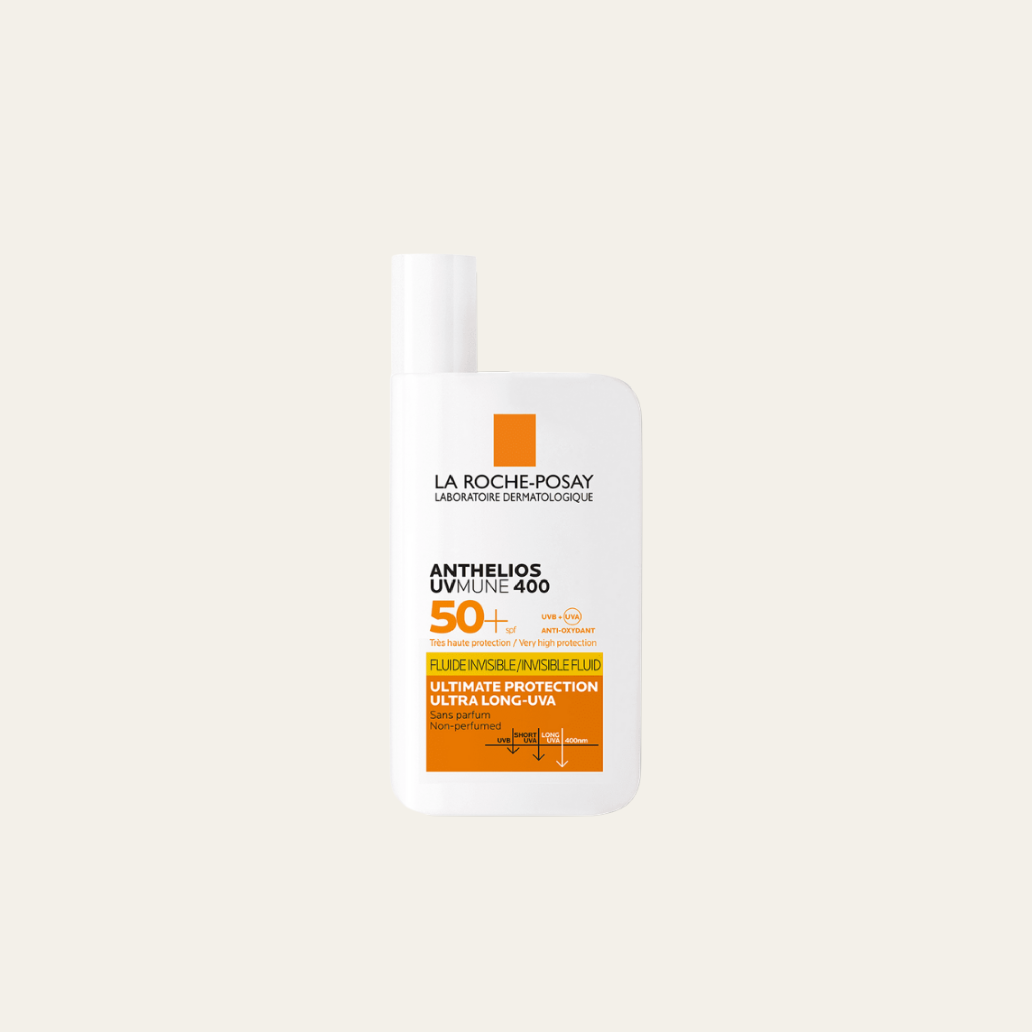 La Roche-Posay Anthelios UVMune Invisible Fluid SPF 50+ kasvoille ja silmänympärysalueelle, kevyt aurinkosuoja.
