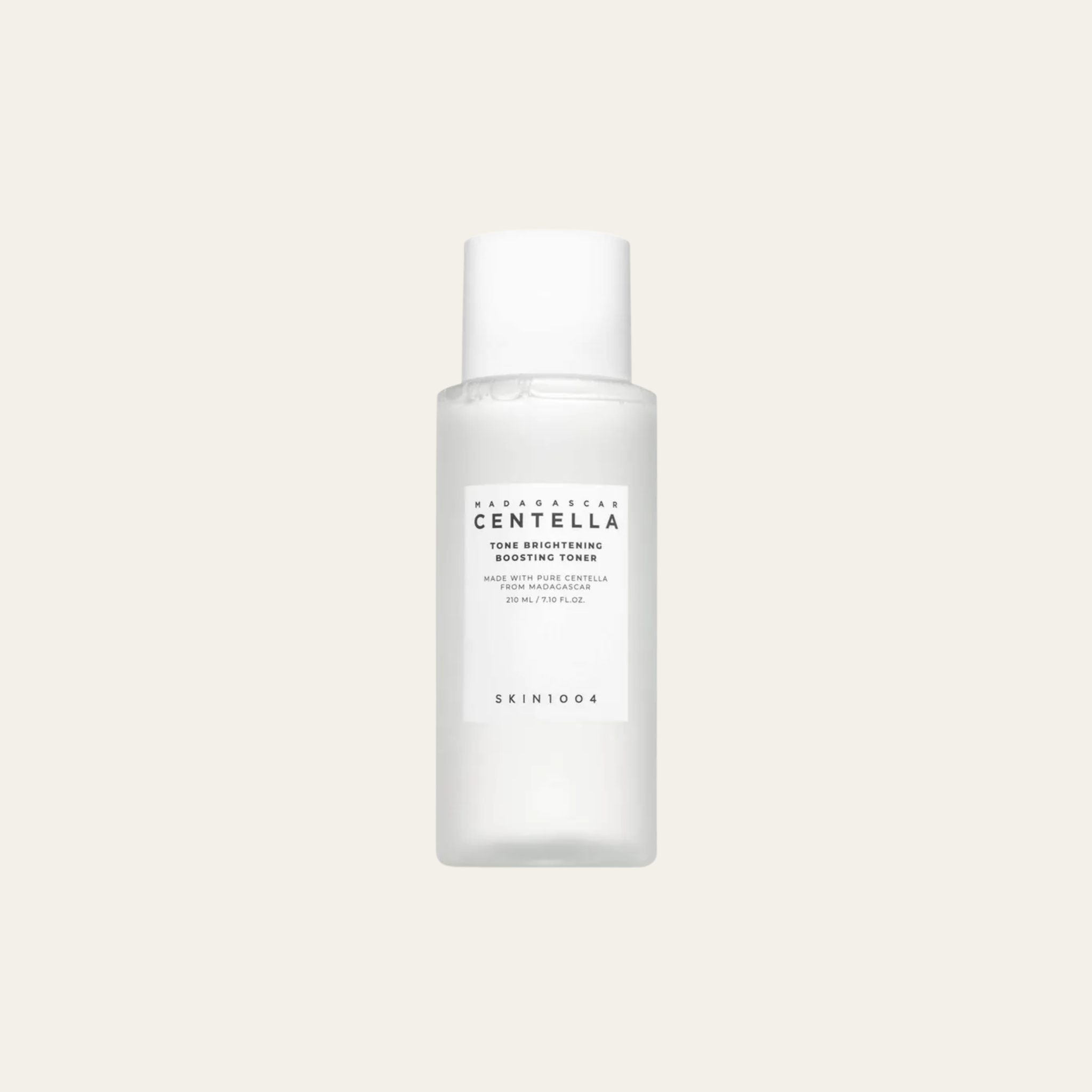 SKIN1004 Madagascar Centella brightening boosting toner bottle with label and clear liquid inside.