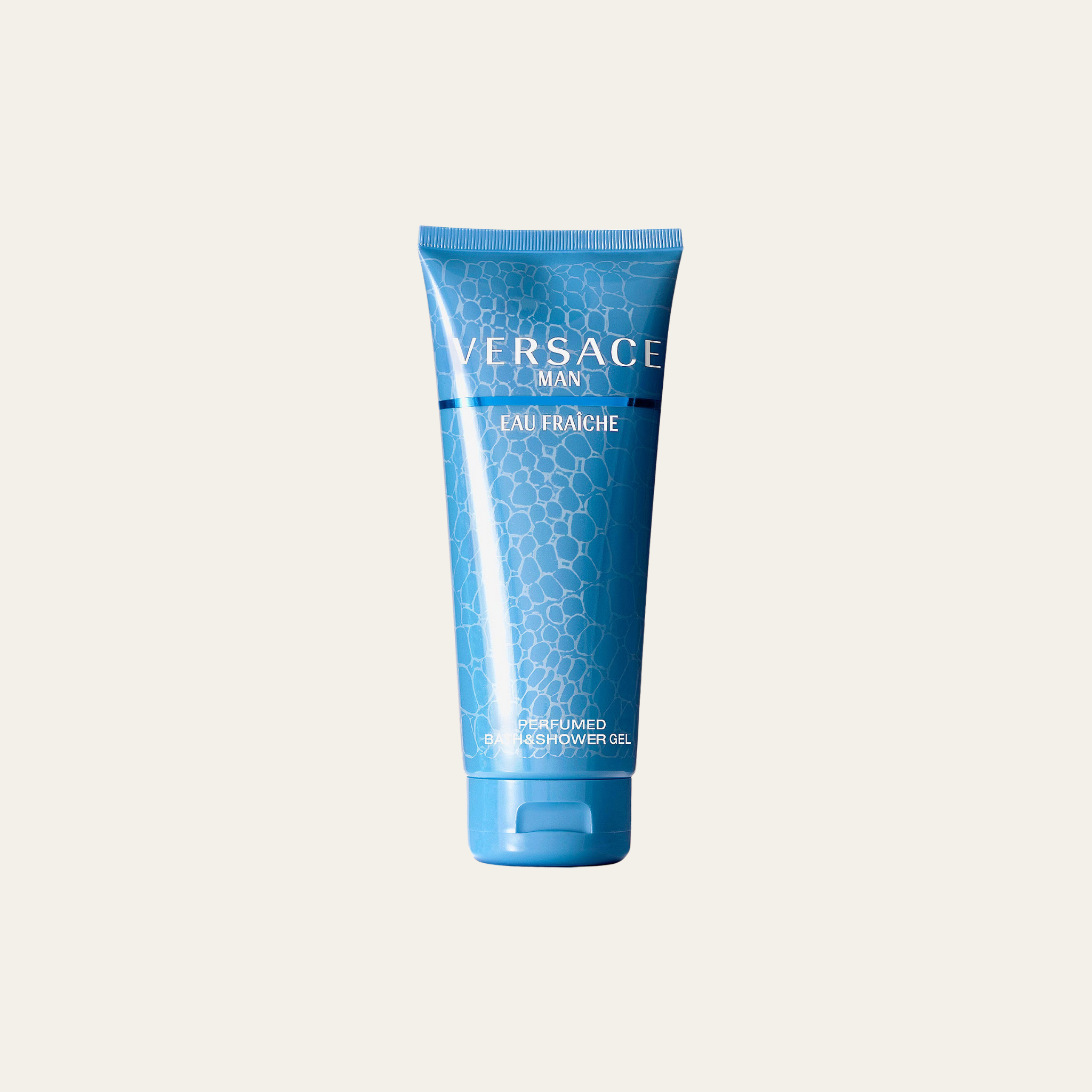 Versace Man Eau Fraiche suihkugeeli 200 ml, elegantti pullo ja etiketti, raikas ja miehinen tuoksu.