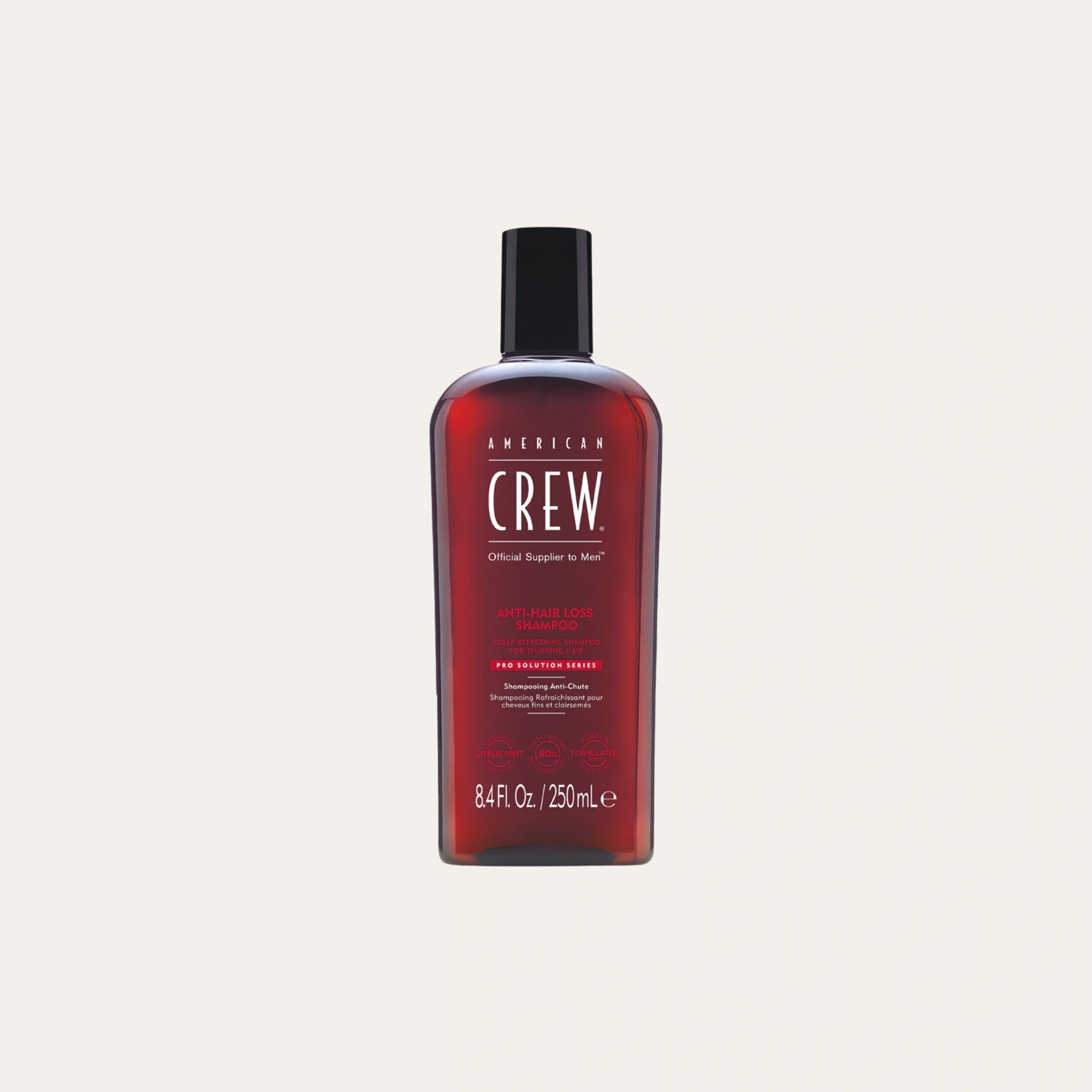 American Crew Anti-Hair Loss Shampoo vahvistaa ja tuuheuttaa hiuksia. Käytettynä Leave-in Treatmentin kanssa suojaa hiuksia ulkoisilta rasituksilta.