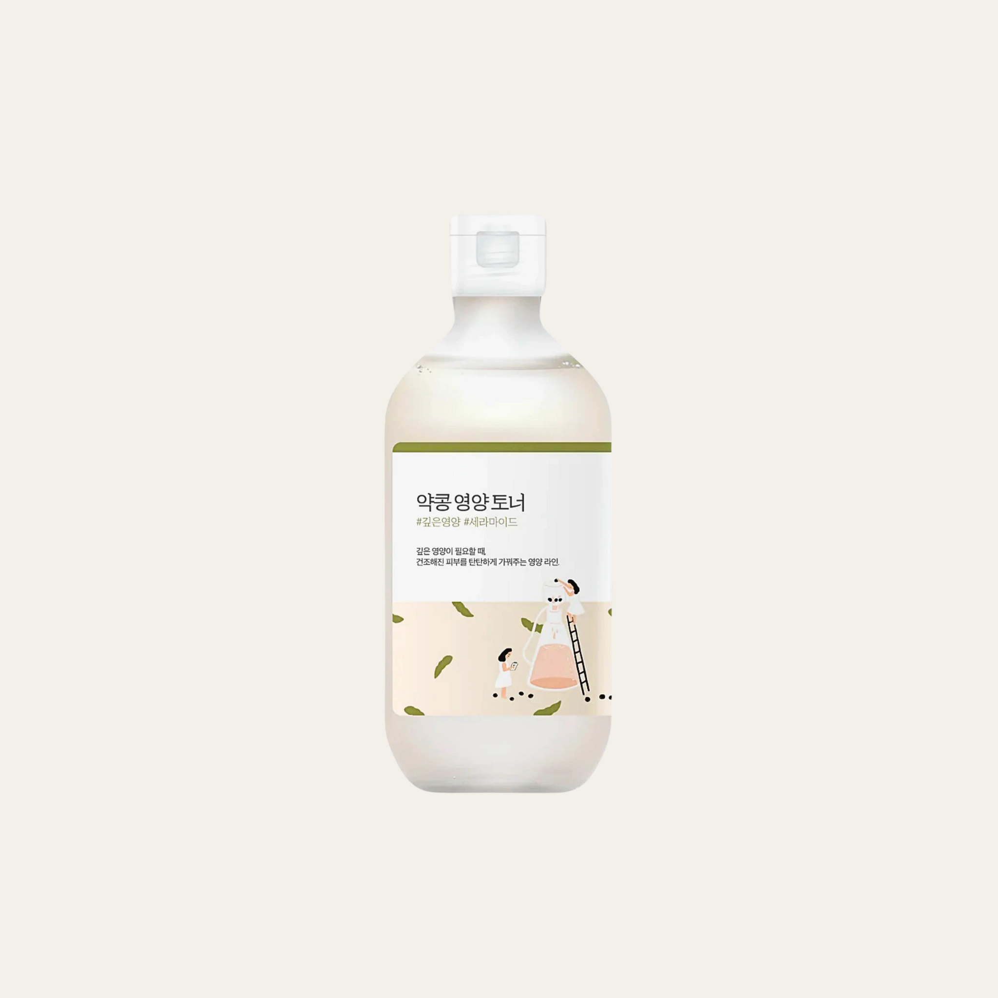 ROUND LAB Soybean Nourishing Toner in a clear bottle with a light-colored label, designed for skincare and hydration.